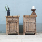 Indian Antique Handmade Carved Solid Hard Wood Bedside Table With Iron Fittings